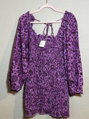 Free People Smock It To Me Mini Dress Purple Azaela Size Small NWT
